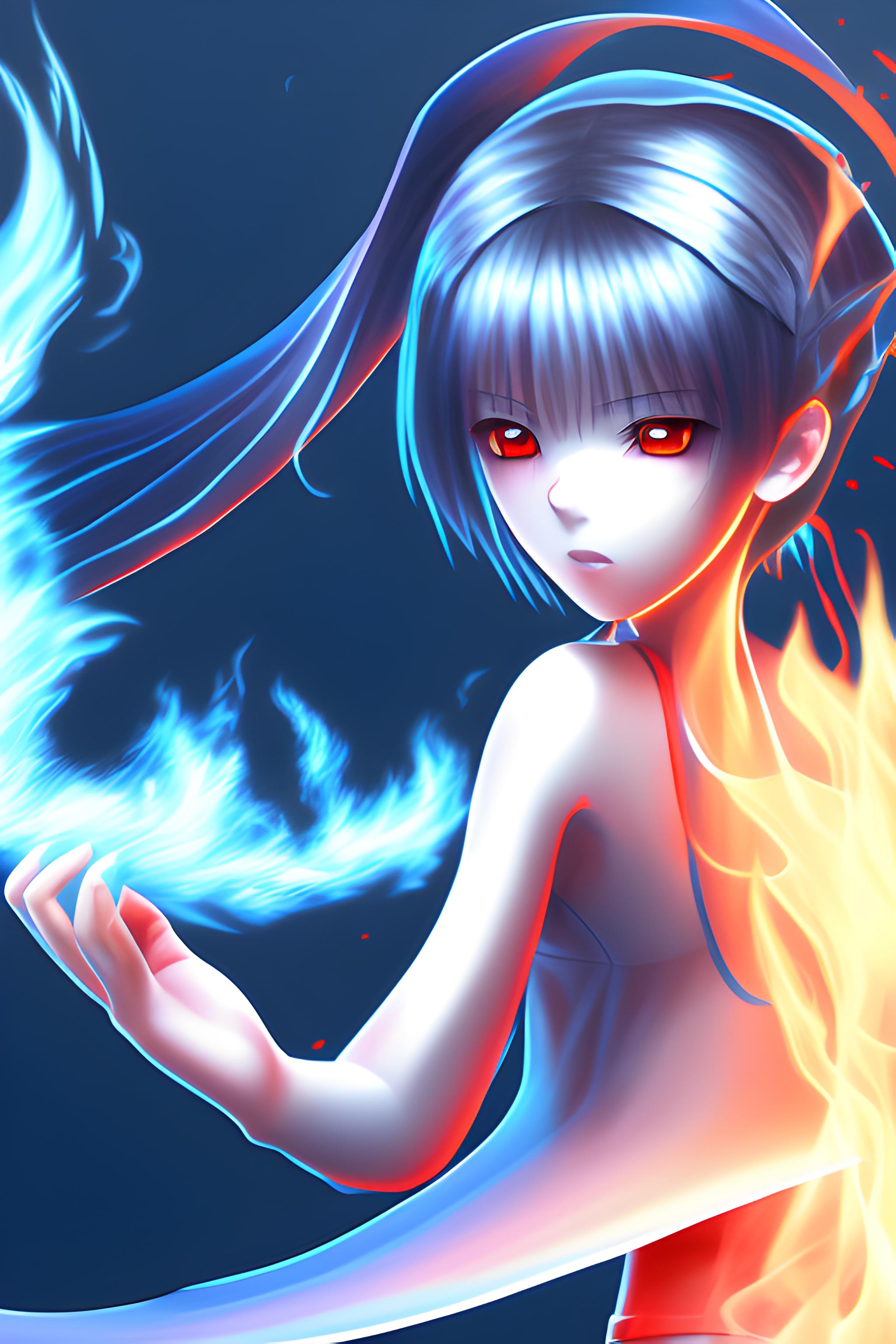 Anime girl with a flame whip | Wallpapers.ai